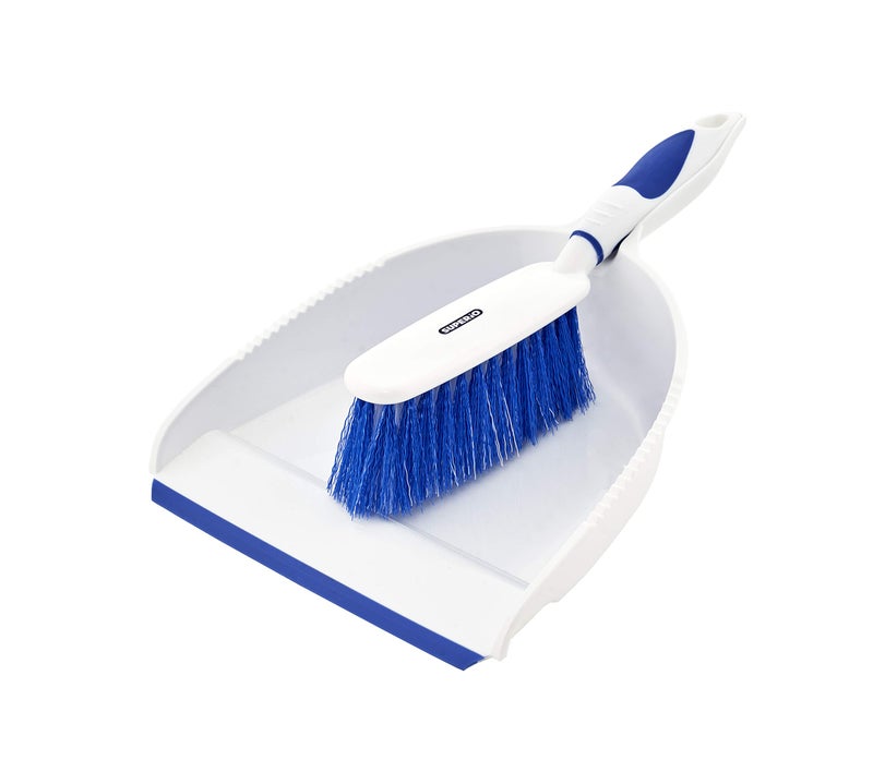Superio Dustpan and Brush Set, Hand Broom with Ergonomic Grip Handle - Rubber Edge for Easy Dirt Pickup, Durable Material - Blue Hand Brush by Superio - Image 1